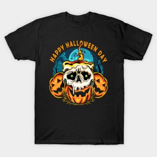 halloween pumpkin with skull T-Shirt